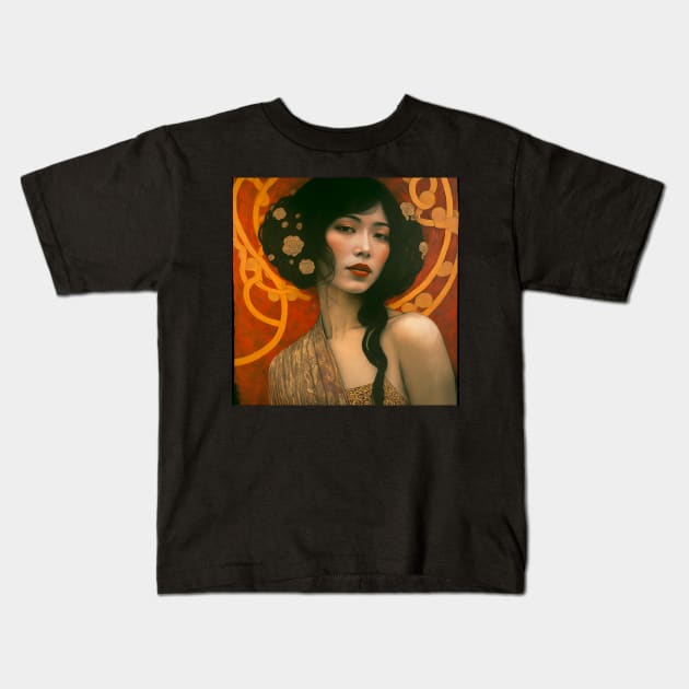 Art Deco Style Woman Kids T-Shirt by n23tees
